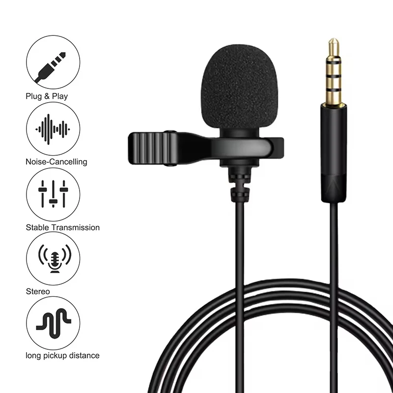 3.5mm Mini Portable Lavalier Microphone For PC Laptop Type C Lapel Clip-on Microphone For Smart Phone USB Professional Micro Mic