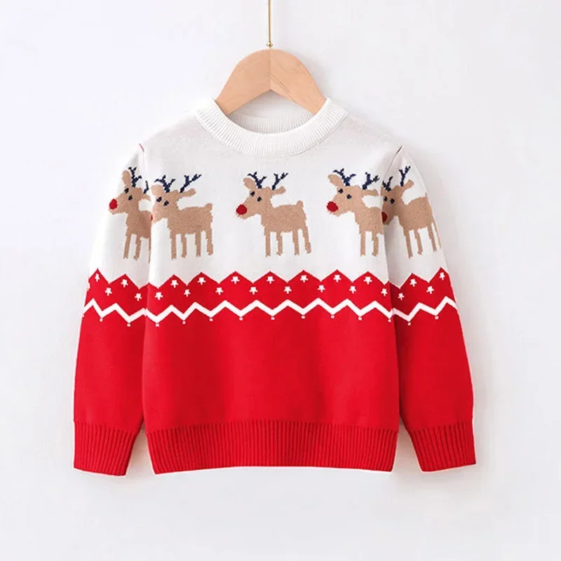 Christmas Boys Girls Sweaters Autumn Winter Children Cartoon Deer Knitted Pullover Jumpers Warm Outerwear Kids Casual Clothing