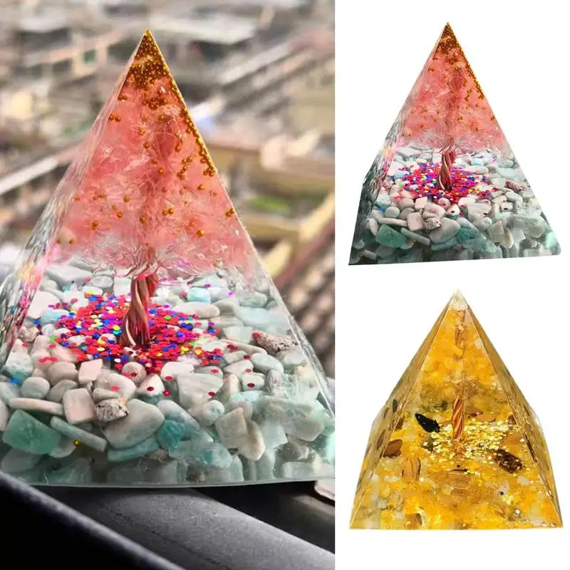 

Crystal Pyramid Resin Craft Pyramid Stone Reiki Tool Tree-of-Life Ornaments For Yoga Balancing Meditation