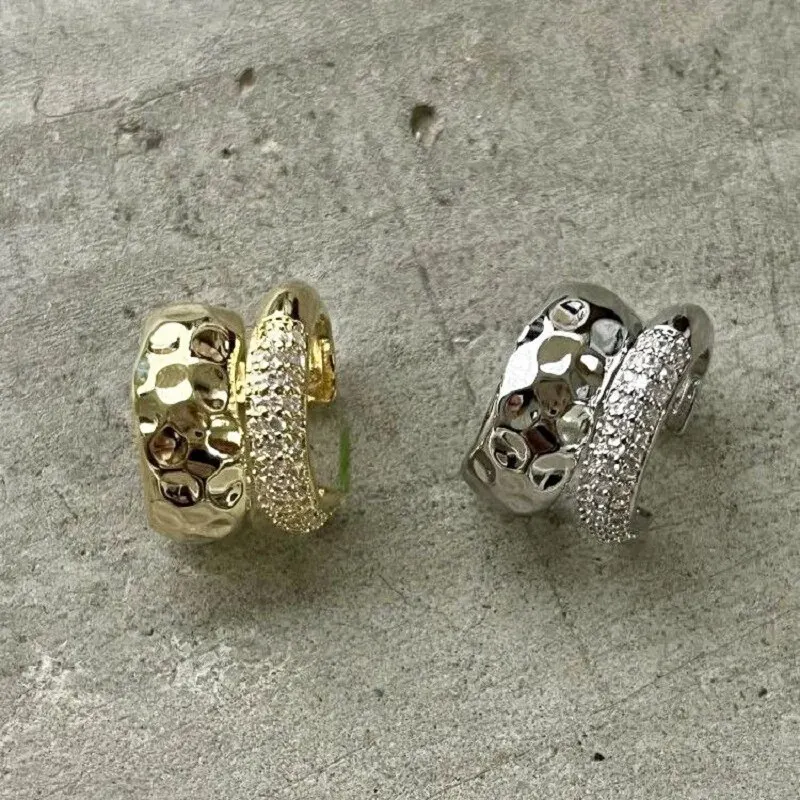 Exquisite Inlaid Rhinestone Non-pierced Ear Clips Earrings Gold Color And Silver Color Metal Double-layer Ear Bone Clips K0