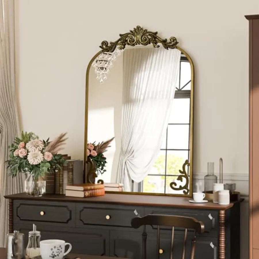 

Vintage Mirror, 22x30 Antique Barolon Mirror for Wall, Bronze Frame with Ornate Patterns, Flower Head, Shatter-Proof Tempered G