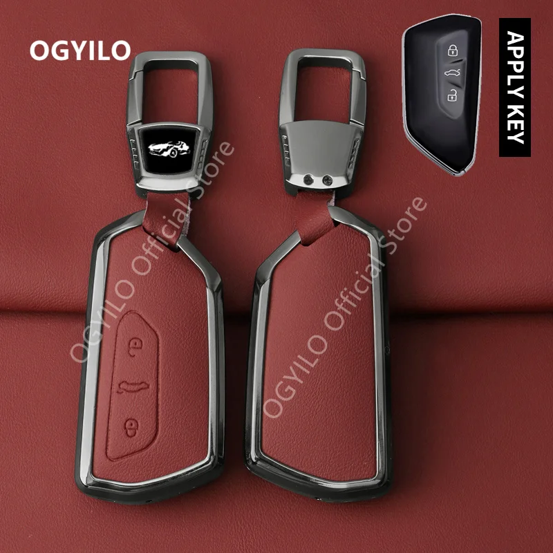 Car Remote Key Case Cover Shell For VW Volkswagen D 3 buttons Golf 8 Zinc alloy+leather Shell Accessories