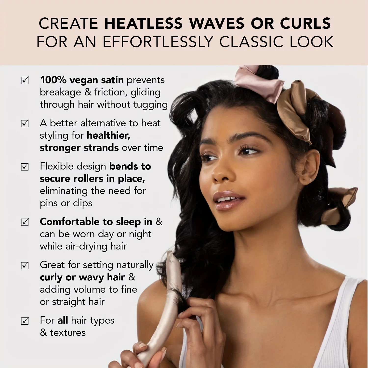 

6pcs Heatless Hair Curler For Overnight Curls 6pcs Satin Rods For Heatless Curls, Overnight Blowout Rods, No Heat Hair Curlers T