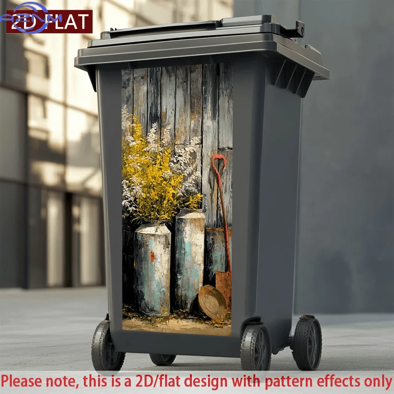 2D/Flat-Rustic Garden Flower Vase Shovel Design Trash Can Sticker Wall Sticker Vintage Style Decorative PVC Decal Self-Adhesiv