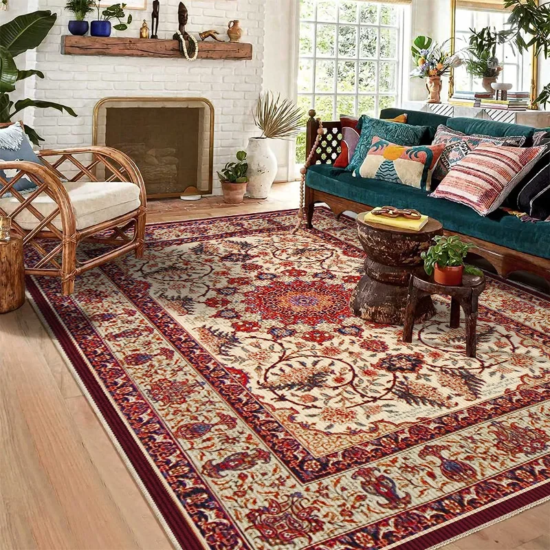 Persian Luxury Retro Red Carpet Living Room Large Size Non-slip Coffee Tables Mat Home Decoration Bedroom Lounge Rug Tapis Salon
