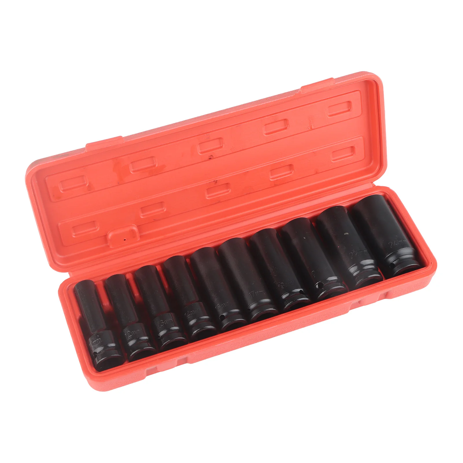 10pcs 1/2 Inch Deep Impact Socket Tool Set 6 Point Head Adapter Repairing Tool 10mm 12mm 13mm 14mm 15mm 17mm 19mm 21mm 22mm 24mm