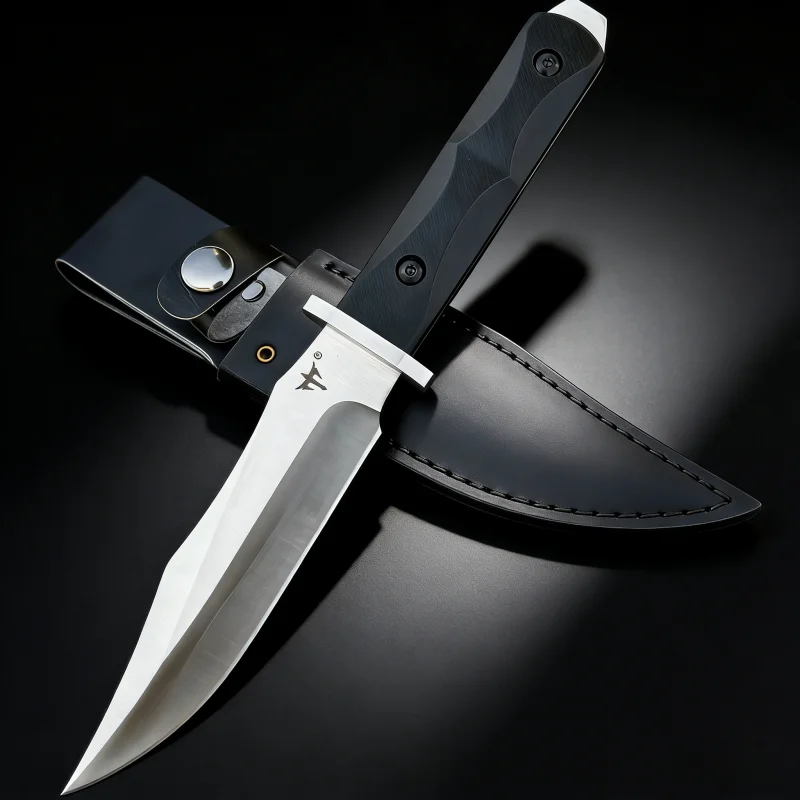 

Нож с фиксированным клинком и кожаными ножнами, цельнометаллический, ручной работы, для активного отдыха, охоты, выживания, EDC-инструмент