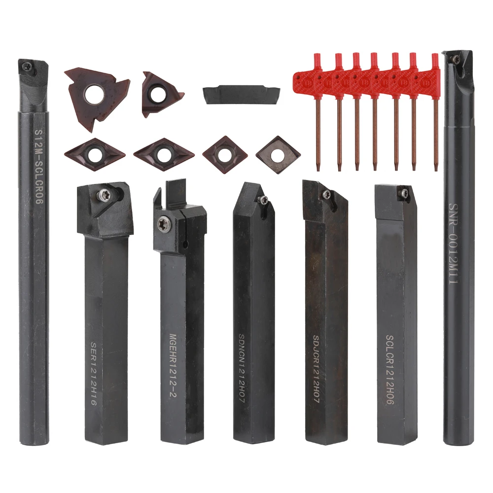 

21PCS/Set 12mm Multifunctional Shank Lathe Turning Tool Holder Boring Bar With Solid Carbide Insert Wrench