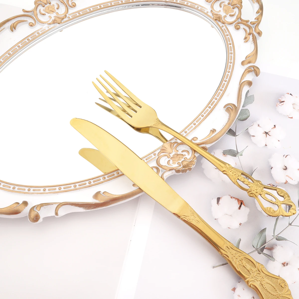 Rose Gold Flatware Set Stainless Steel Dinnerware 6/24Pcs Dinner Knife Fork Spoons Cutlery Kitchen Dinner Complete Tableware Set