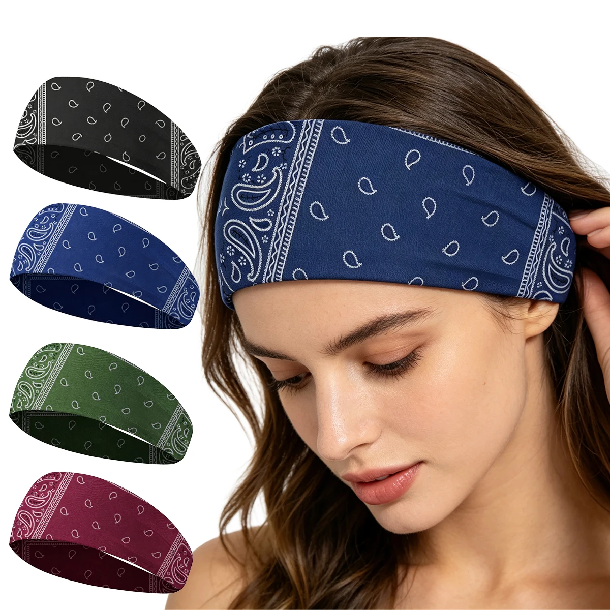 1Pcs Paisley Print Sports Headband Running Fitness Women Men Sweatband Quick-Dry Elastic Cycling Jog Tennis Yoga Gym Hair Band