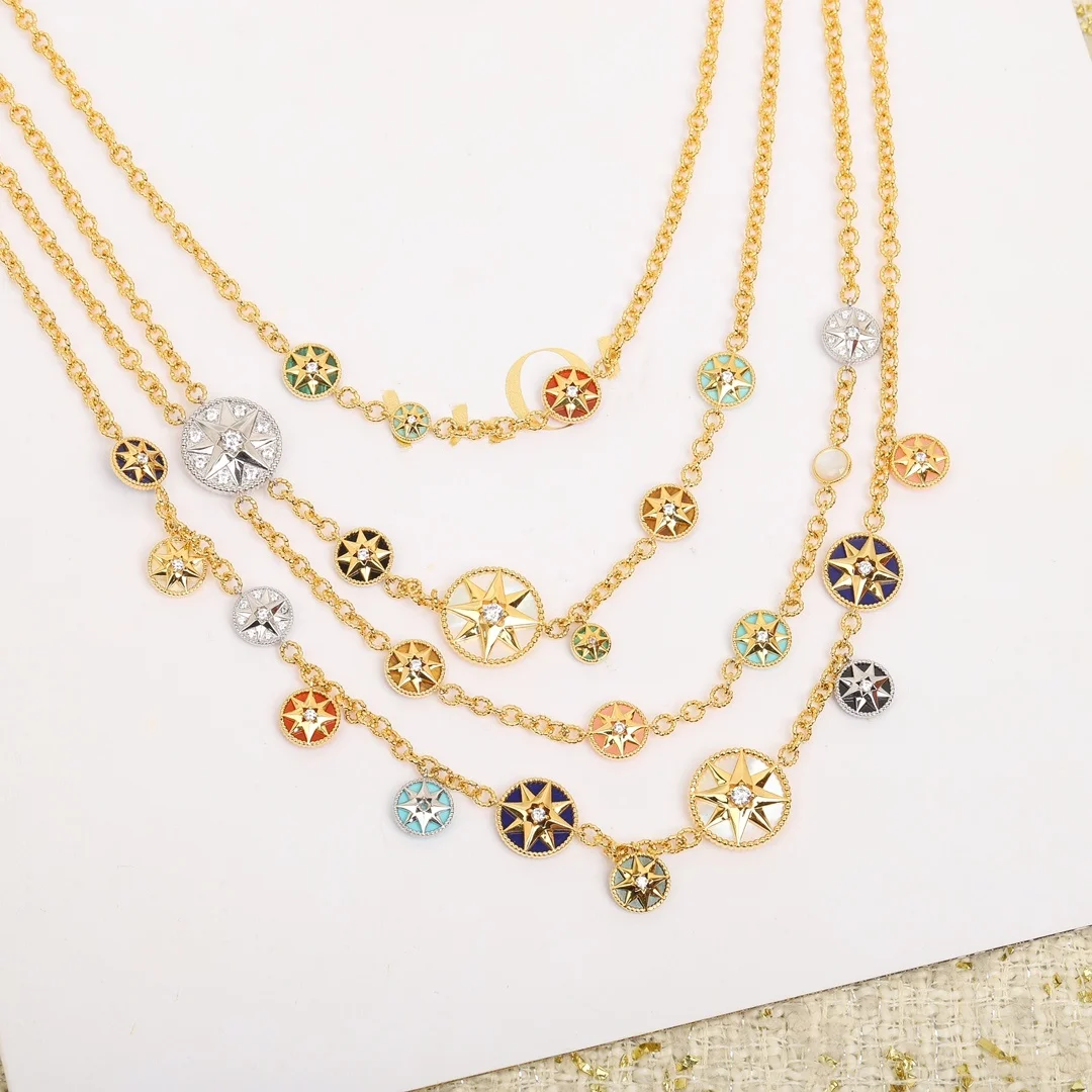 European and American Fashion Sun Moon Star Compass Star Splicing Necklace