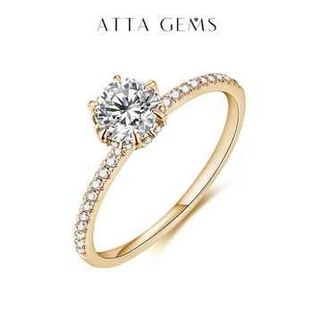 Women's 14K Yellow Gold 1.0CT Moissanite Rings for Women Handmade 6.5mm Pure 10K Round Shape Engagement Ring Gift Fine Jewelry