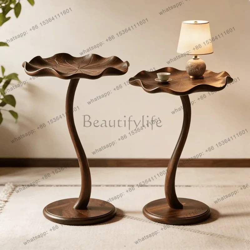 YJ New Chinese Black Walnut Lotus Leaf Shape Side Table Creative Solid Wood Custom Corner Table