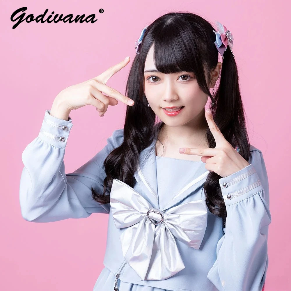 

Japanese Mine Series Water Color JK Dress Spring Student Girls Cute Navy Collar Big Bow Long Sleeve Slim A-line Pleated Dresses