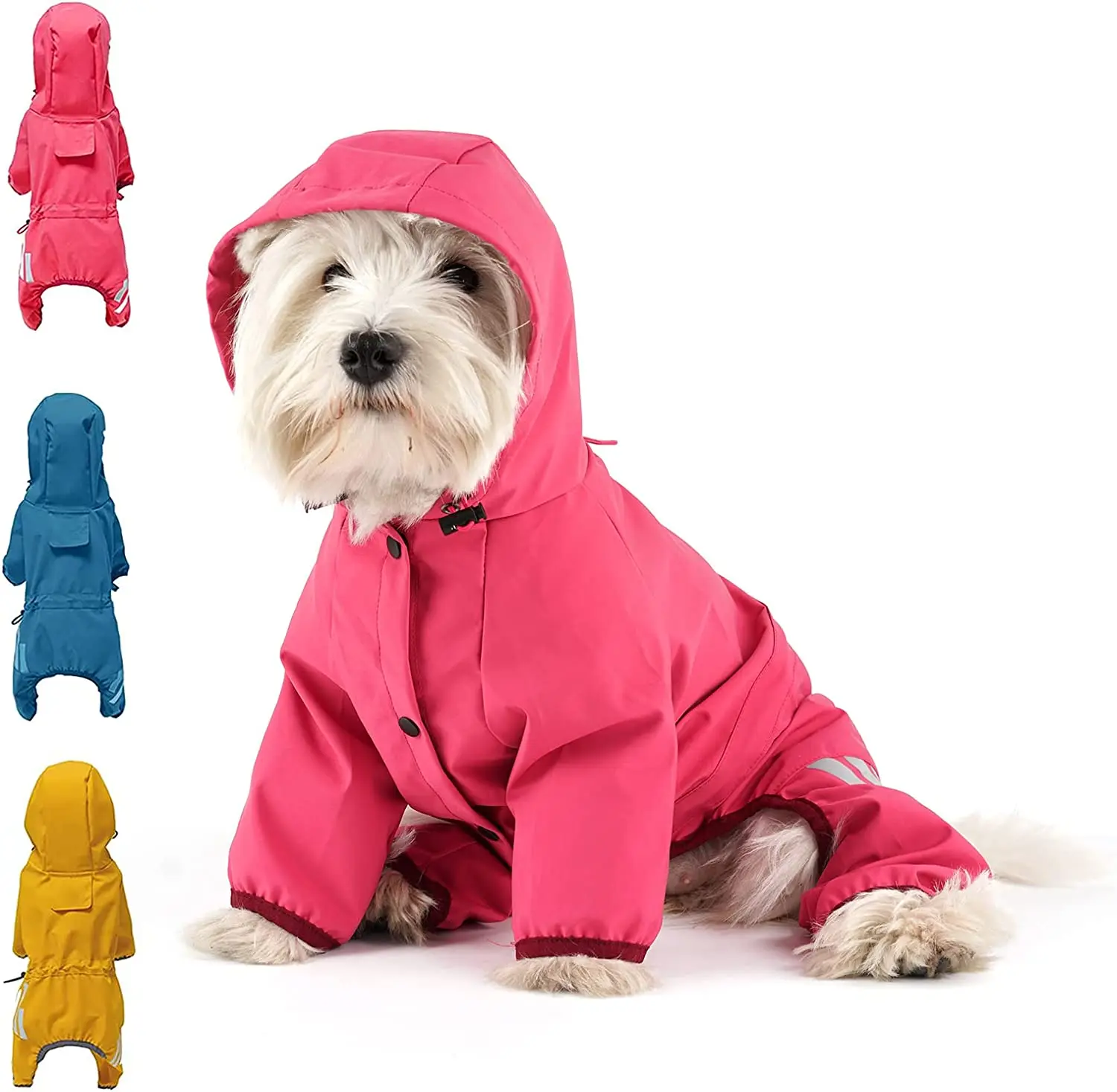 Dog Raincoat with Hood for Puppy Small Medium Dogs Solid Puppy Clothes Reflective Pets Cats Outwear Four Legged Solid Jacket