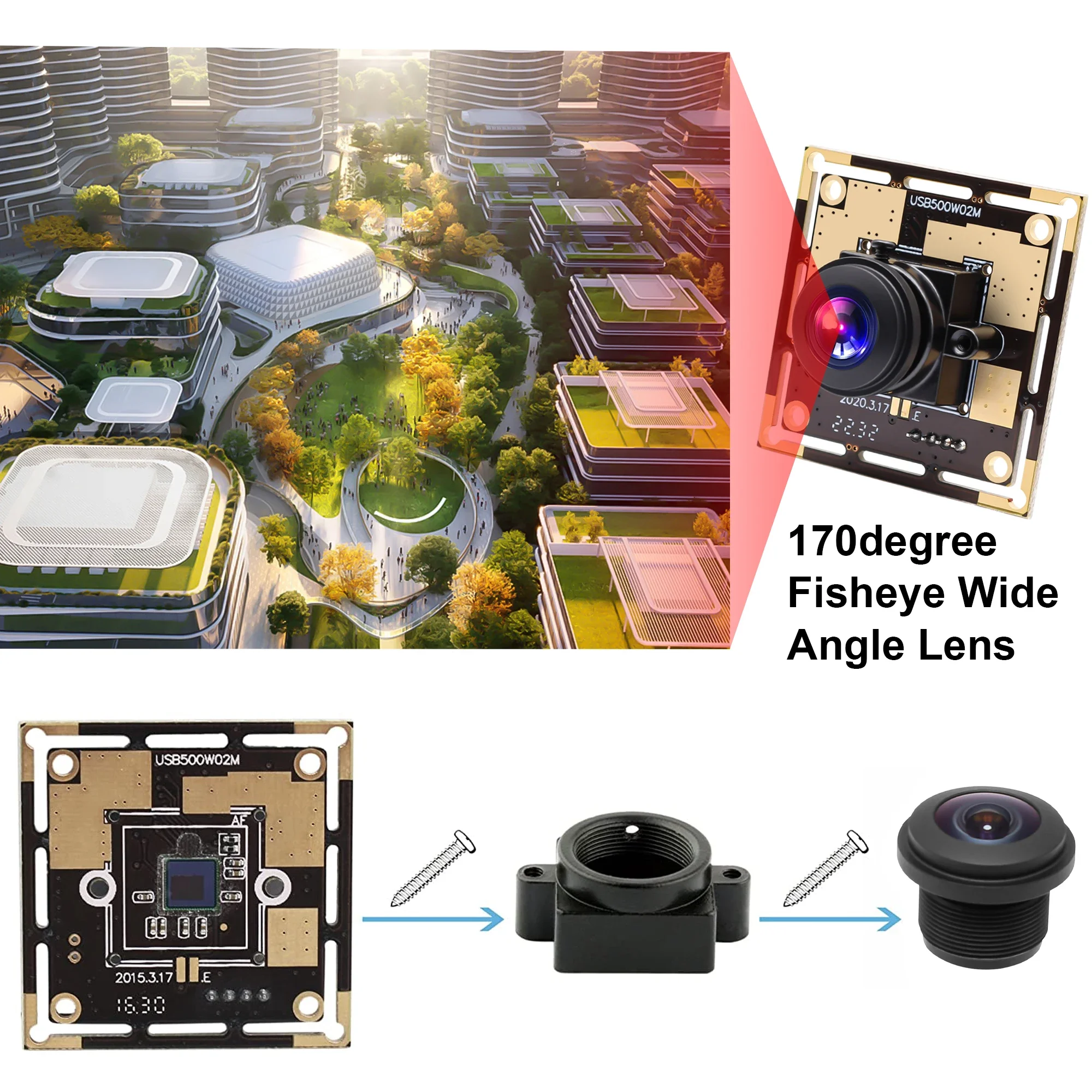 ELP 5MP HD Wide Angle USB Camera Module with 170degree Fisheye Lens CMOS OV5640  PC Webcam For ATM, Kiosk,Vending Machines