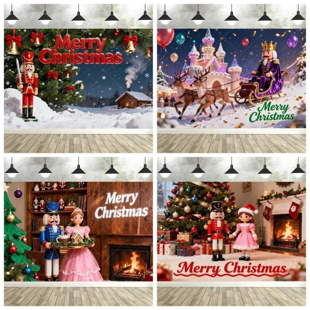 

Christmas decorations, nutcracker banner background, Christmas tree snowman gift bell, family party photography background props