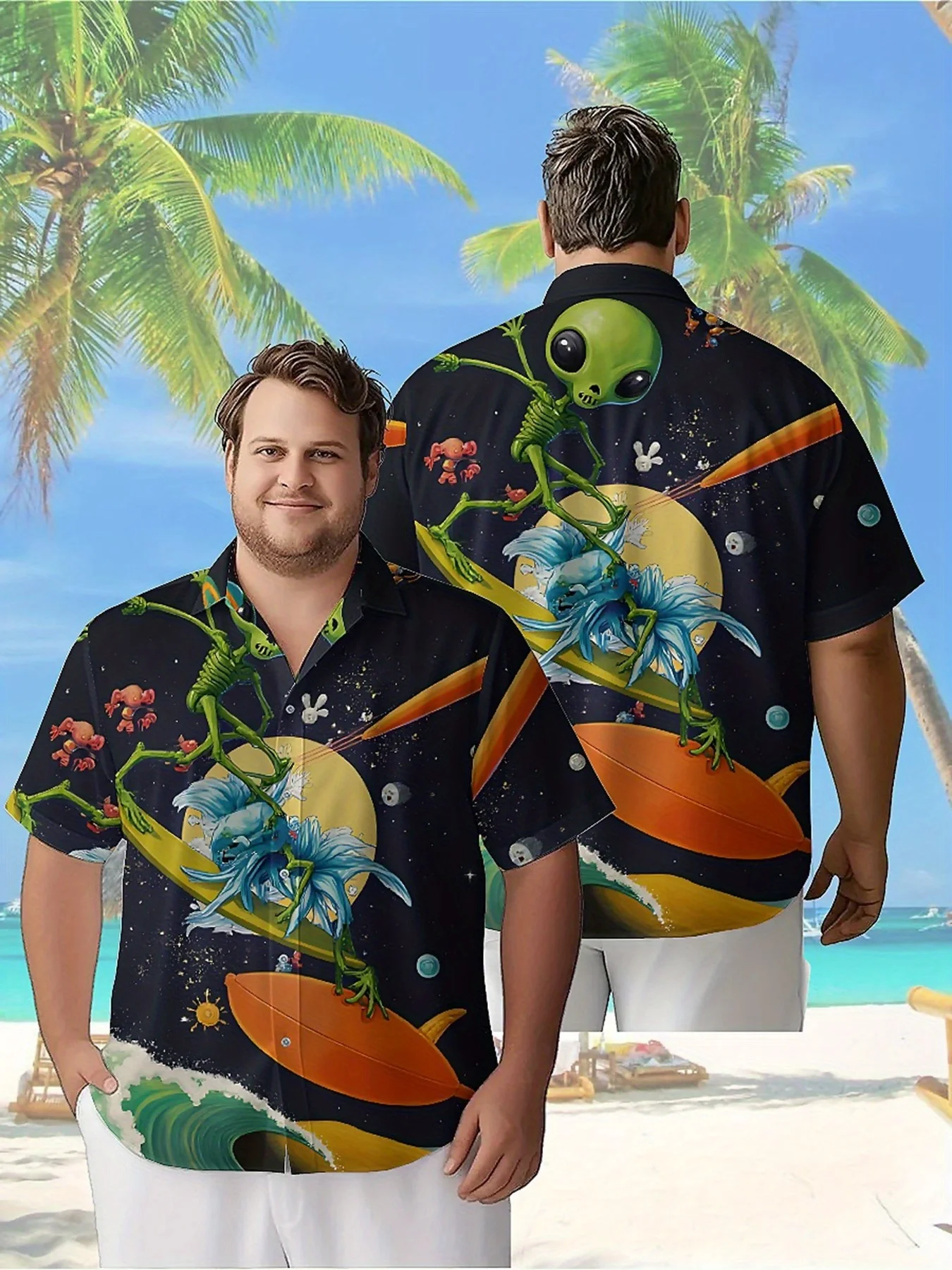 

Men's Plus Size Hawaiian Shirts Star Surfers Pattern, Unisex Aloha Shirts,New Summer Tops Tee,streetwear