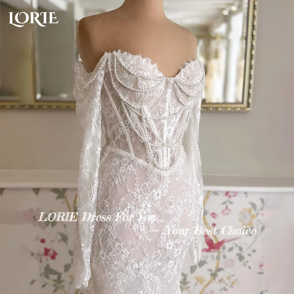 LORIE Suknia Ślubna w Stylu Vintage z Koronką, Syreni Krój, Seksowna, Odkryte Ramiona, Długi Rękaw, Suknia na Przyjęcie Weselne, Bez Pleców, Księżniczka, Suknia Ślubna na Zamówienie