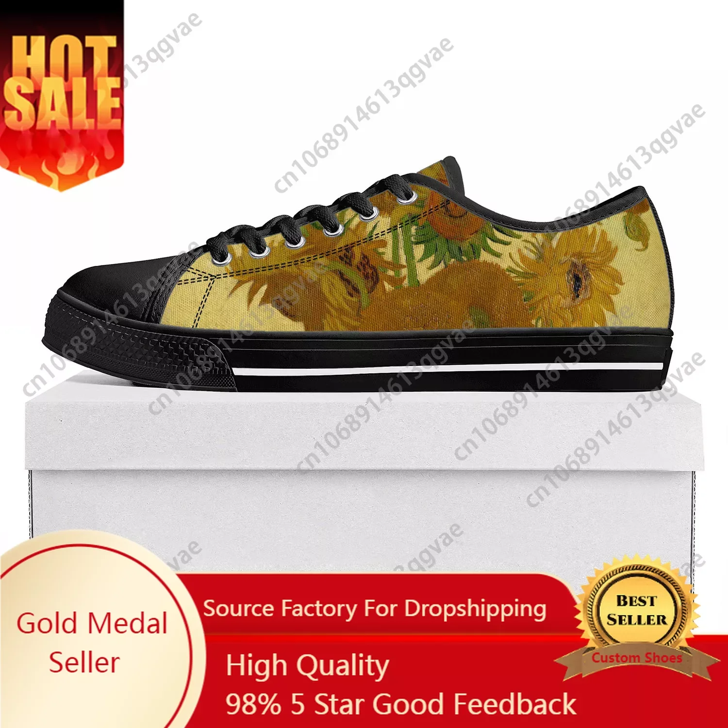 

Van Gogh Oil Painting Sunflower Low Top High Quality Sports Shoes Men Ladies Teenagers Canvas Shoes Couple Custom Shoes