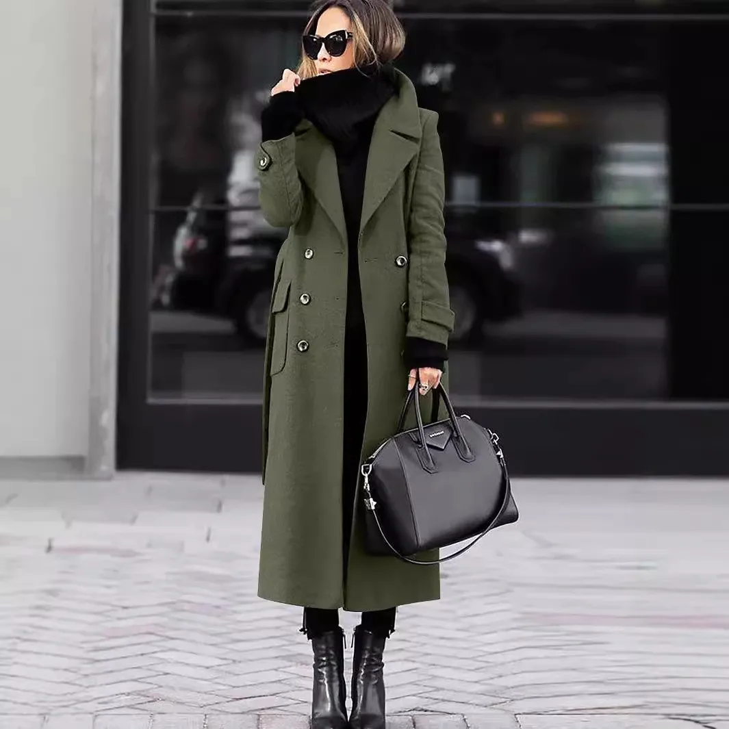 Notched Lapel Long Length Coat Casual with Commuter Long Sleeve Regular Sleeve Elegant Commuter Autumn Women Coat