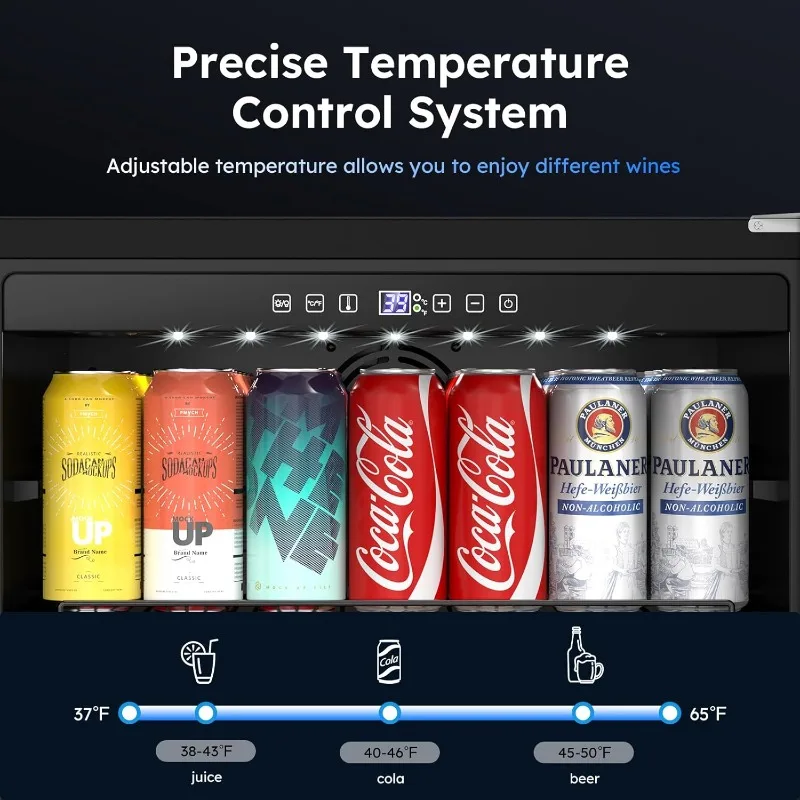 ثلاجة مشروبات مقاس 24 بوصة، مبرد مشروبات مدمج/ قائم بذاته بـ 190 علبة، ذاكرة رقمية تحت ثلاجة البيرة المضادة