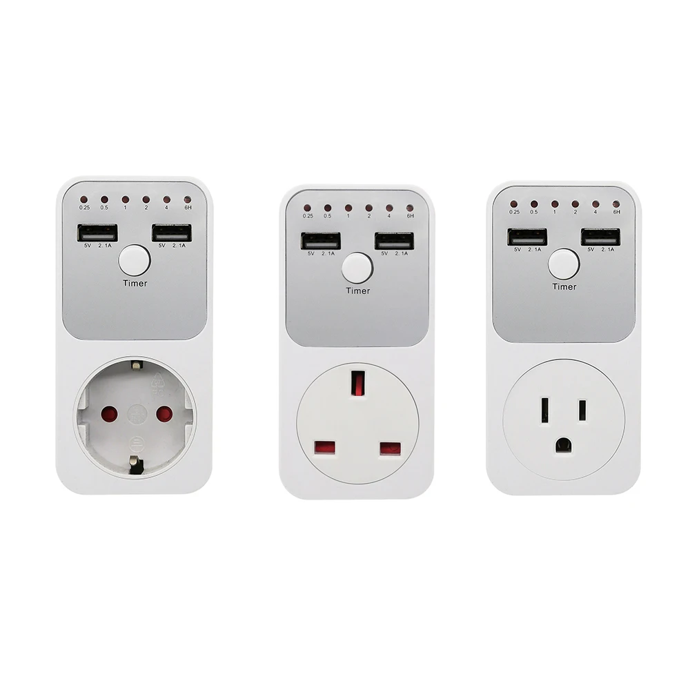 Voltage Protector Intelligent Countdown Timer Socket Converter 2 USB Ports Time Controller Switch for Home Electrical Appliances