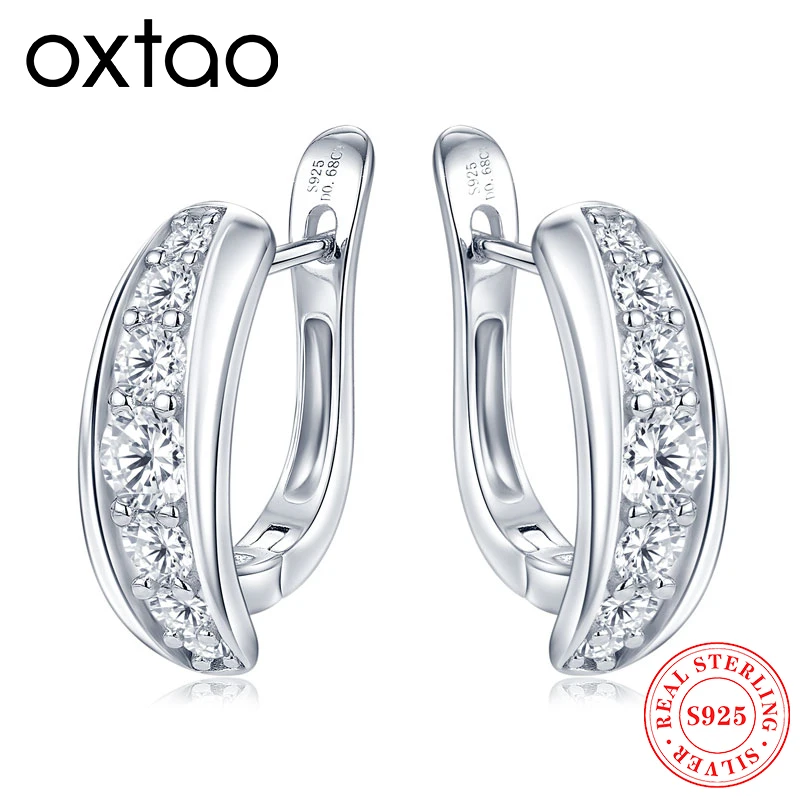 

Серьги-кольца OXTAO с муассанитом, серебро 925 пробы, оригинальные, сертифицированные, цвет D, U-образные, для вечеринок