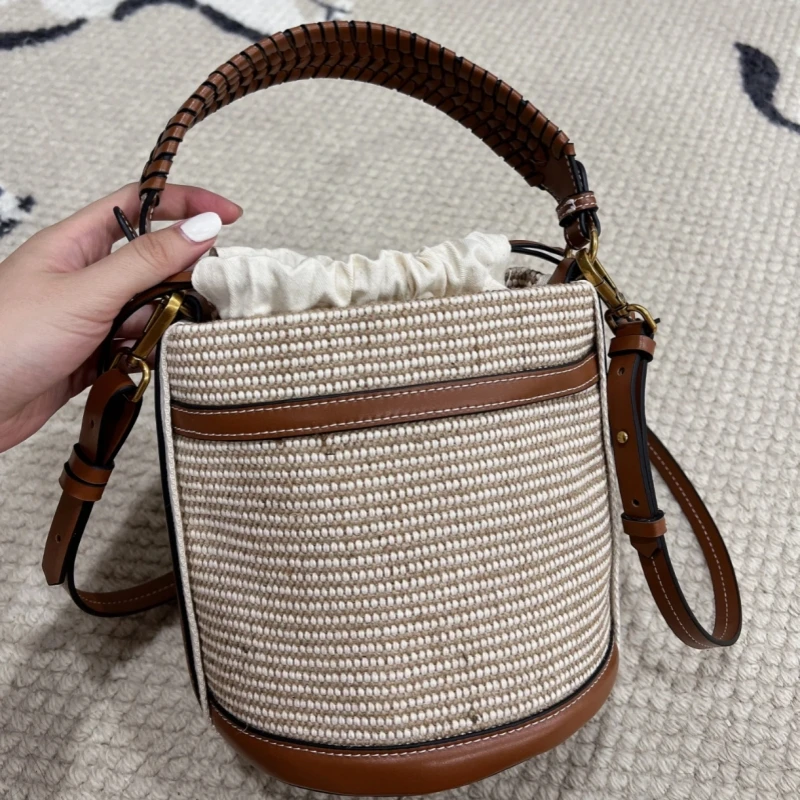 Autumn Fashion Woven Bucket Bag for Woman French Style Seaside Holiday Premium Beach Handbag Quality Shoulder Bag Bolsa Feminina