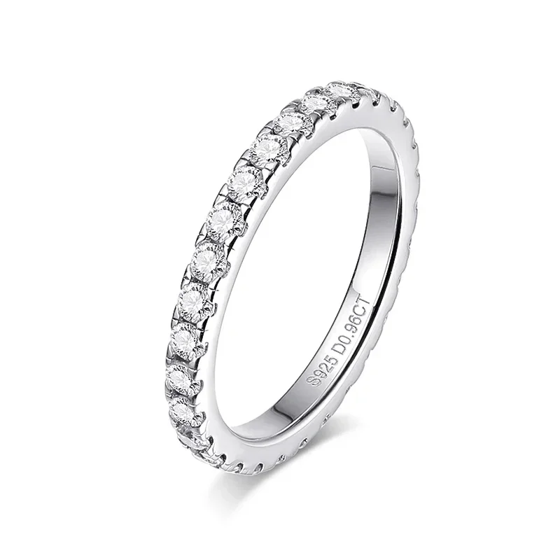 Smyoue 0,9 ct 2 mm Moissanit-Ring für Damen und Herren, volles Enternity-Match, Hochzeits-Diamantband, 100 % 925 massives Silber, stapelbare Ringe