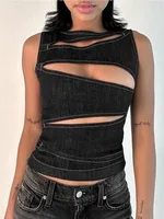 Women's Sleeveless Round Neck Vest Summer Solid Color Hollow Slim Vest Top Fashion Sexy Streetwear Women's Slim Vest Top - Image 3
