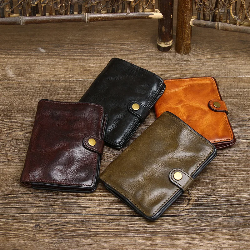 

Men's Short Wallets Clip Card Holder Purse Soft Cowhide Leather Handmade Retro Wallet Genuine Leather Wallets for Youth Male