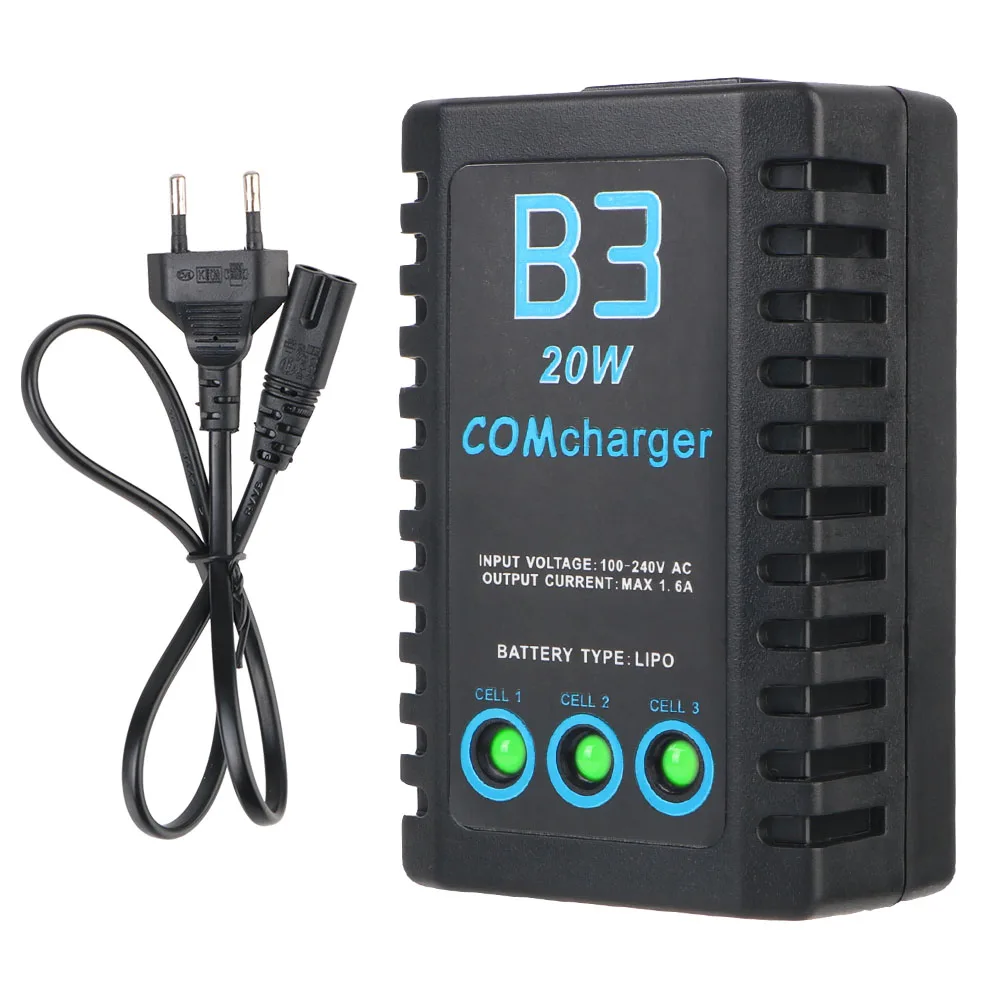 LED lights EU Plug Compact Balance Charger LiPo Battery Charger 2S-3S RC Balance Charger AC 7.4-11.1V 20W For RC Car Helicopter