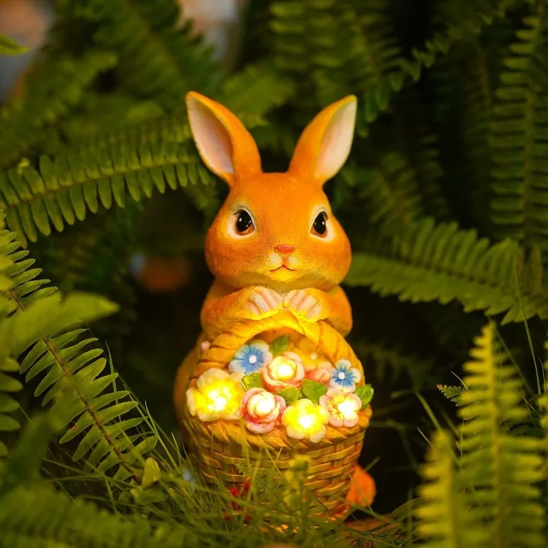 Creative Solar Rabbit Basket Decorative Lamp Simulation Ornament Home Courtyard Craft Decoration