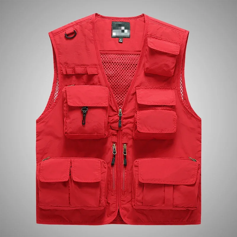 Summer V-neck Men Tactical Utility Vest Orange Safety Vest Outdoor Sleeveless Hunting Fishing Vest Male Casual Sportswear 7xl