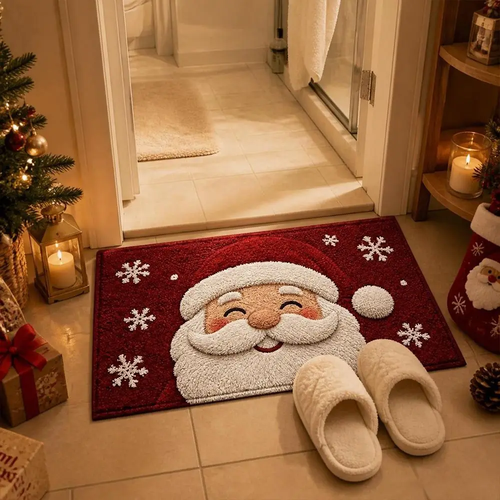 Water-absorbing Christmas Door Mat Santa Claus Design Christmas Decor Bathroom Mat Gingerbread Man Pattern Foot Mat Home Decor