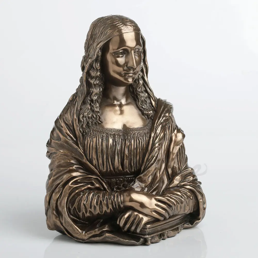 Mona Lisa Resin Bust Statue Bronze Finish Famous Painting Sculpture Art Home Decorative Ornament Collectible Gift for Art Lovers