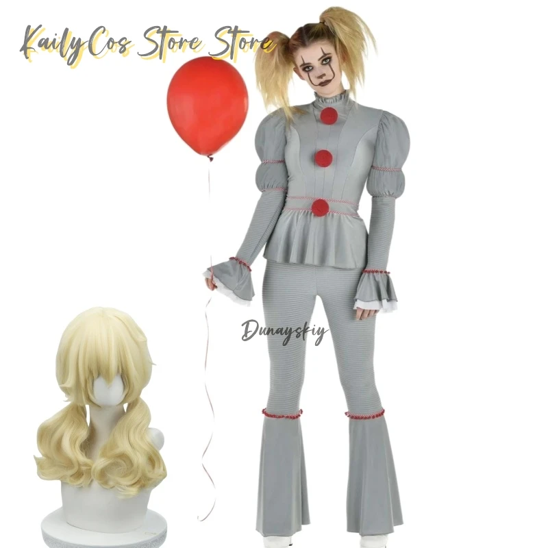 Pennywise تأثيري حلي هالوين فيلم مهرج شعر مستعار بانت Genderswap الرعب مخيف الرعب هالوين المرأة زي أنيمي S-xl #1