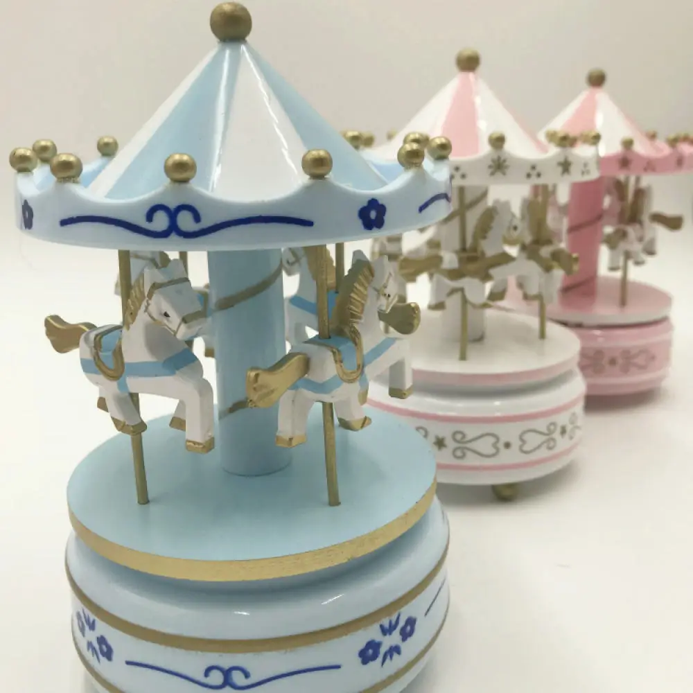 Carousel Music Box Merry Go Round Musical Keepsake Birthday Cake Topper Classical European Wooden Craft Gift For Home Decoration