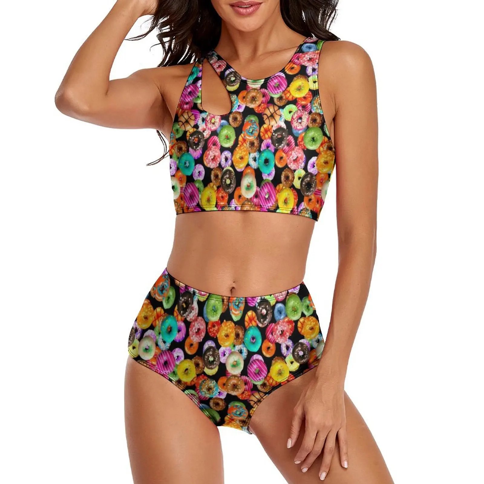 

Sexy Yummy Doughnut Bikinis Set Women Colorfully Food Print Trend Bikini Swimsuit High Waist Swimwear Pool Oversize Swimsuits