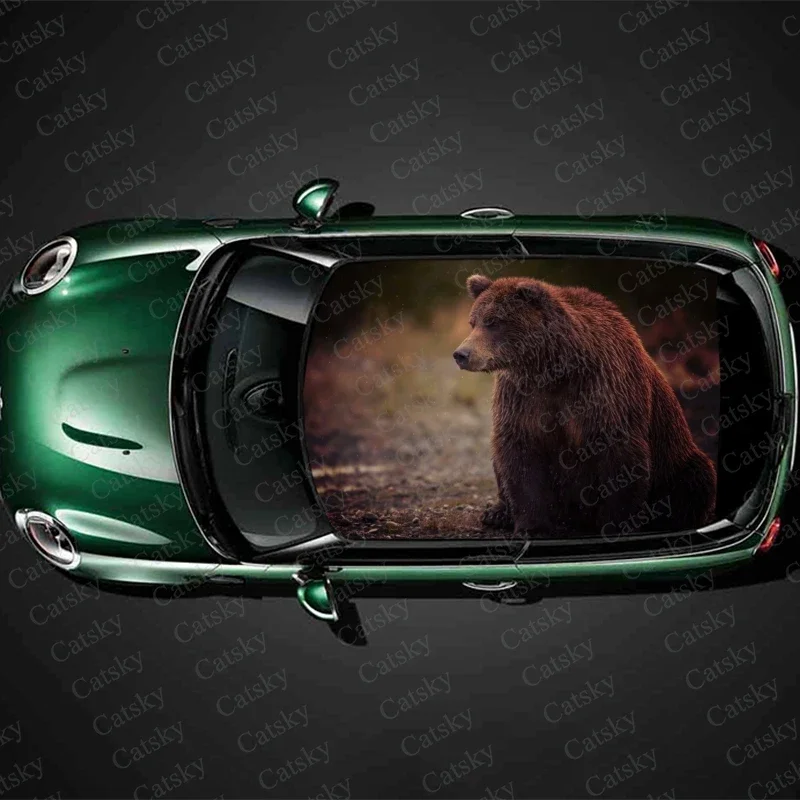 Brown Grizzly Bear Car Roof Sticker Decoration Film SUV Decal Hood Vinyl Decal Graphic Wrap Vehicle Protect Accessories Gift