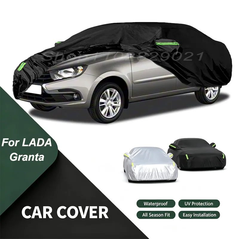 Full Car Cover For LADA Granta All Weather Outdoor Snow Sun UV Dustproof with Reflective Strips Wind Straps
