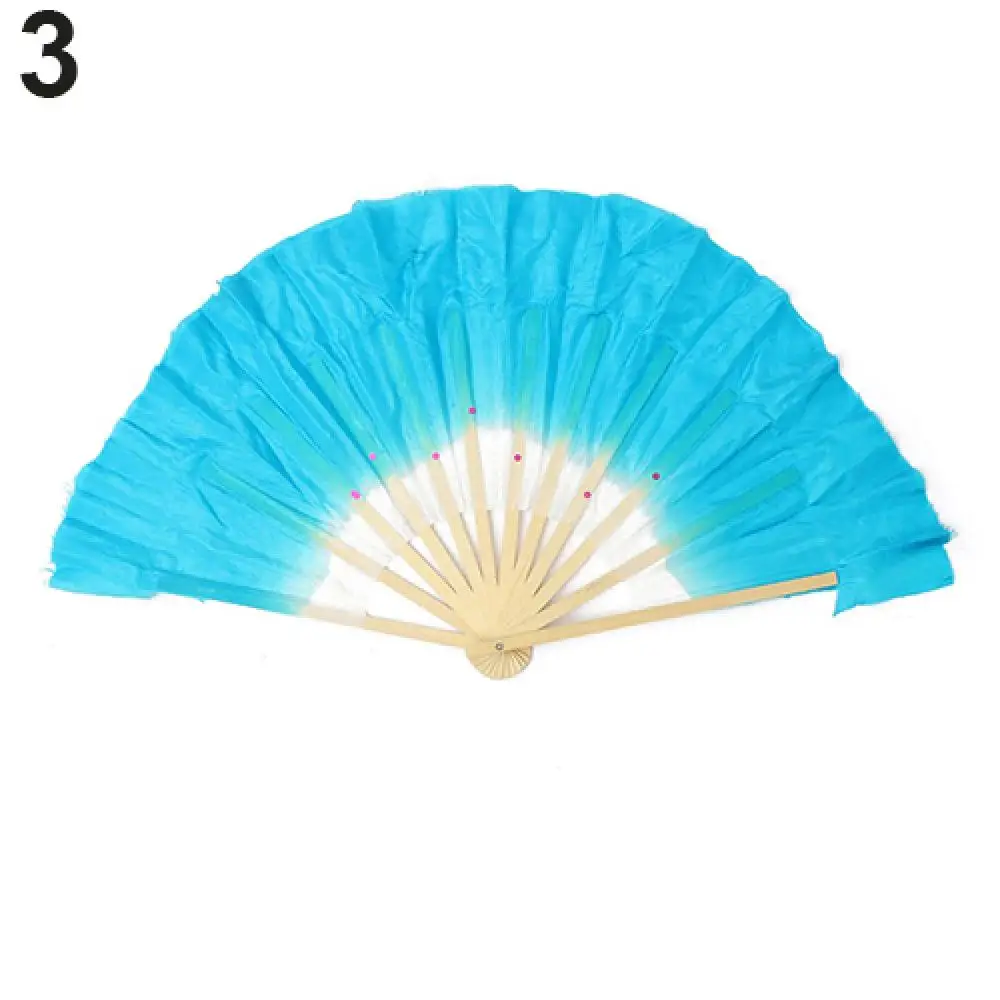 Chinese Style Handmade Bamboo Handle Decorative Fan, Artificial Silk, Folk Art Belly Dancing, Gradient Long Decorative Fans