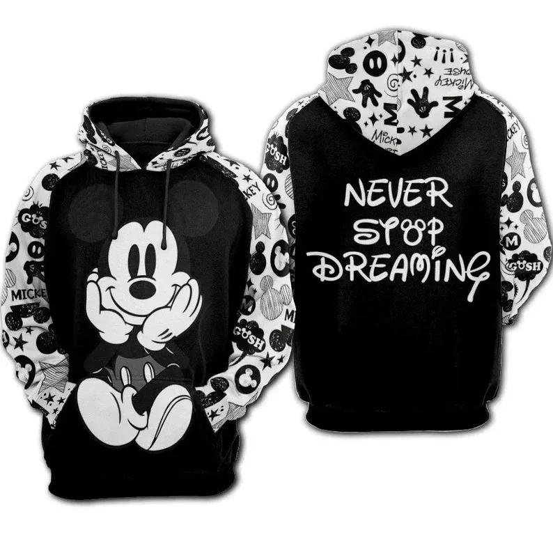 

2024 Disney Mickey Black White Hoodie Sweatshirt/Hoodie/Fleece Jacket | Stylist Unisex Graphic Outfits | Clothing Men Women