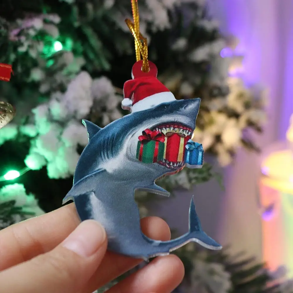 Acrylic Shark Christmas Ornaments Marine Animal Cute Christmas Shark Pendant Decorative Hangings Christmas Tree Decoration