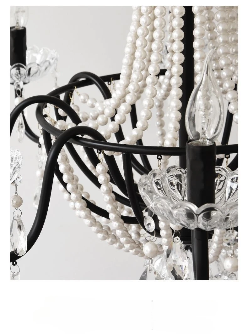 Modern LED Black Pearl Ceiling Chandeliers French Living Dining Room Pendant Lamp Home Decor Hanging Light Luster Fixtures