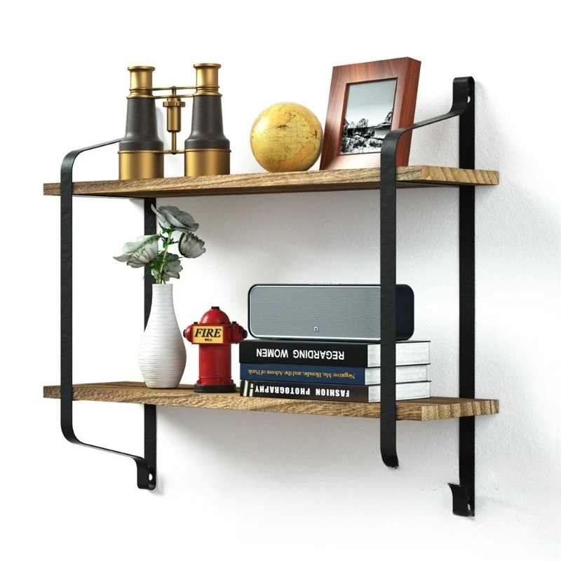 Wrought Iron Brackets with Solid Wood Wall Shelves, Kitchen Wall Mount Storage Rack, Factory Wholesale with Large In Stock