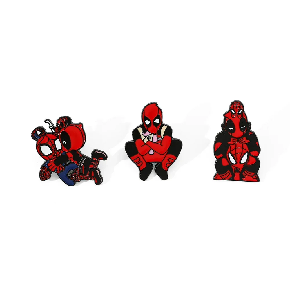 3 Pcs/Set Cartoon Spiderman Enamel Pin Animal Spider-man Deadpool Web Metal Lapel Badge Backpack Decoration Brooch Jewelry Gifts