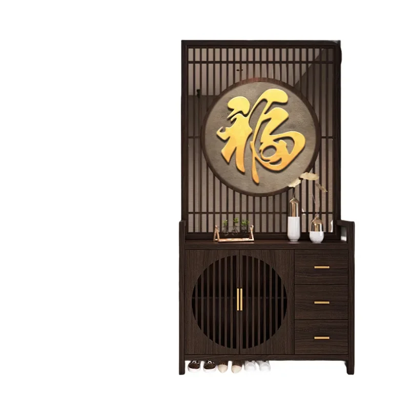 

Home entrance cabinet, screen partition, shoe cabinet integrated new Chinese solid wood home living room is facing the door rack