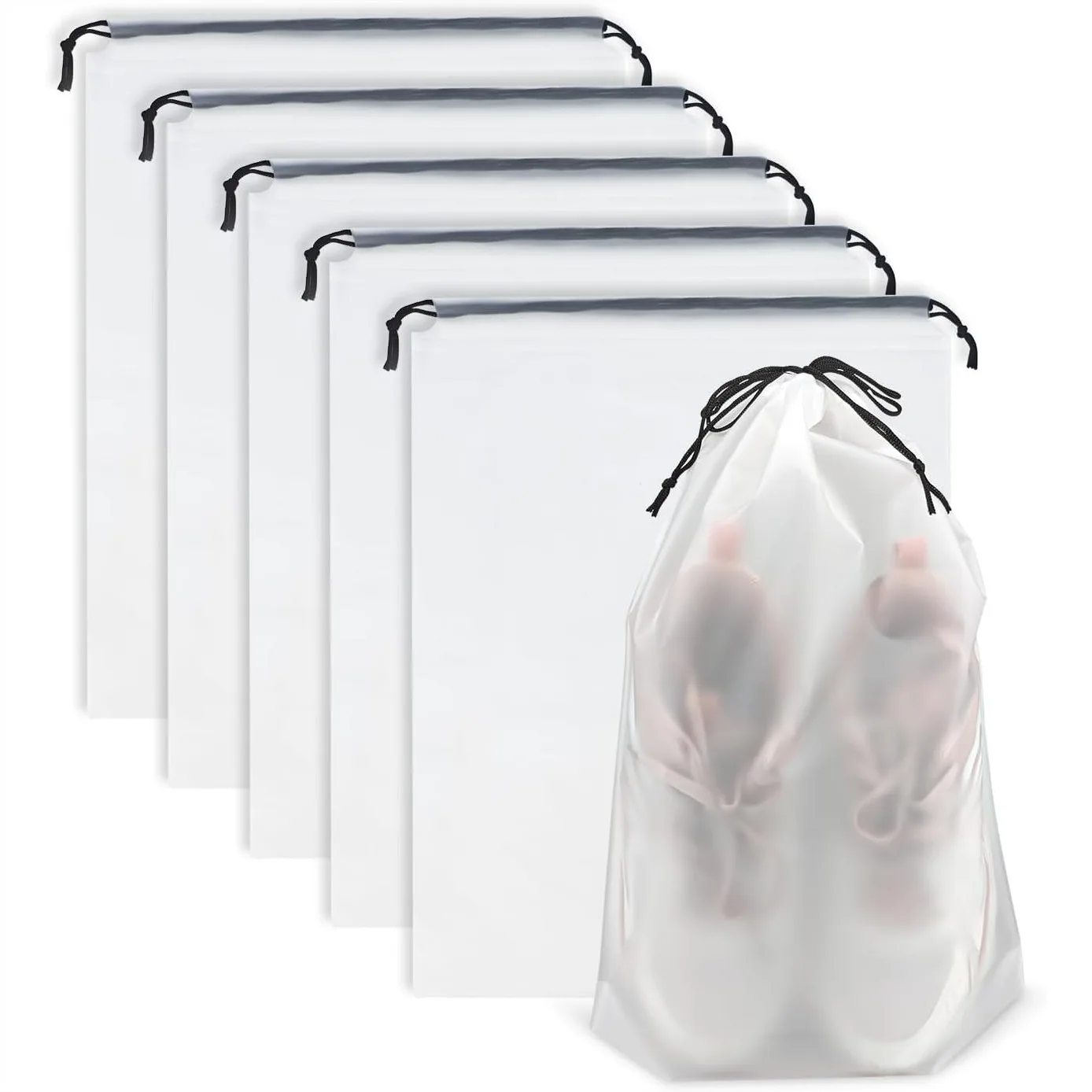 Clear Travel Shoe Bags 5-Pack 15.7x11.8 Inches Drawstring Organizers for Packing Sneakers and Boots